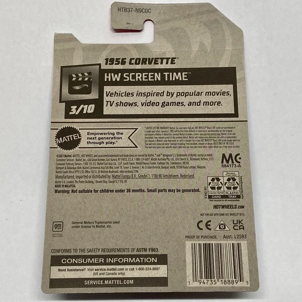 Hot Wheels cardboard card